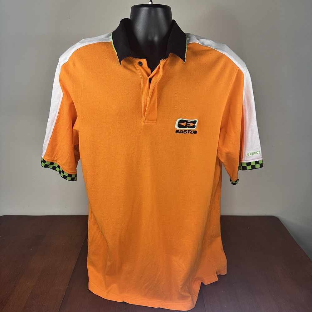 Easton E‎ Gear Men's Polo Orange Checkerboard Trim Size 2XL Very Good Condition
